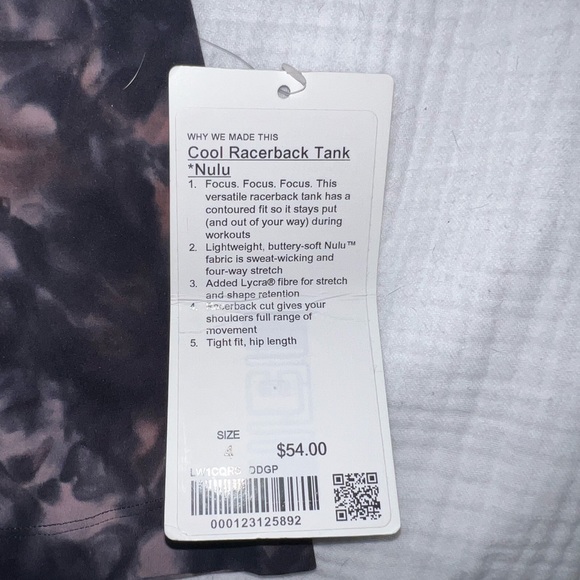 NWT Lululemon Graphite Gray Pink Diamond Dye Nulu CRB Cool Racerback Tank size 4 - Picture 2 of 4